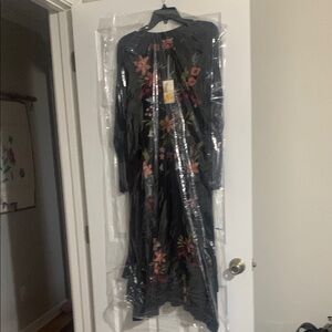 Johnny Was Long Sleeve Floral and Black Dress